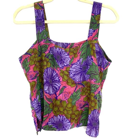 Michel Bruche VTG Purple Pink Floral Tropical Unlined Summer Artsy Tank Top 6 - Picture 2 of 9